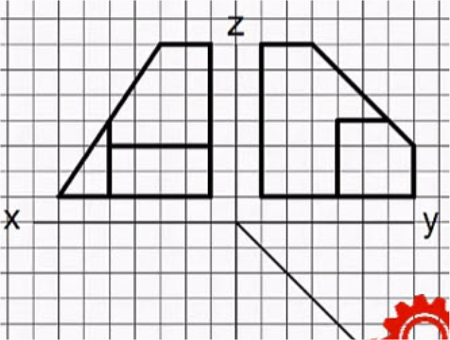 رسم تصویر مجسم ایزومتریک از روی دو تصویر-مثال 2