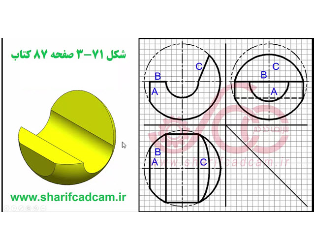 پیدا کردن تقاطع صفحه و کره - کتاب اصول نقشه کشی صنعتی 2 استاد متقی پور